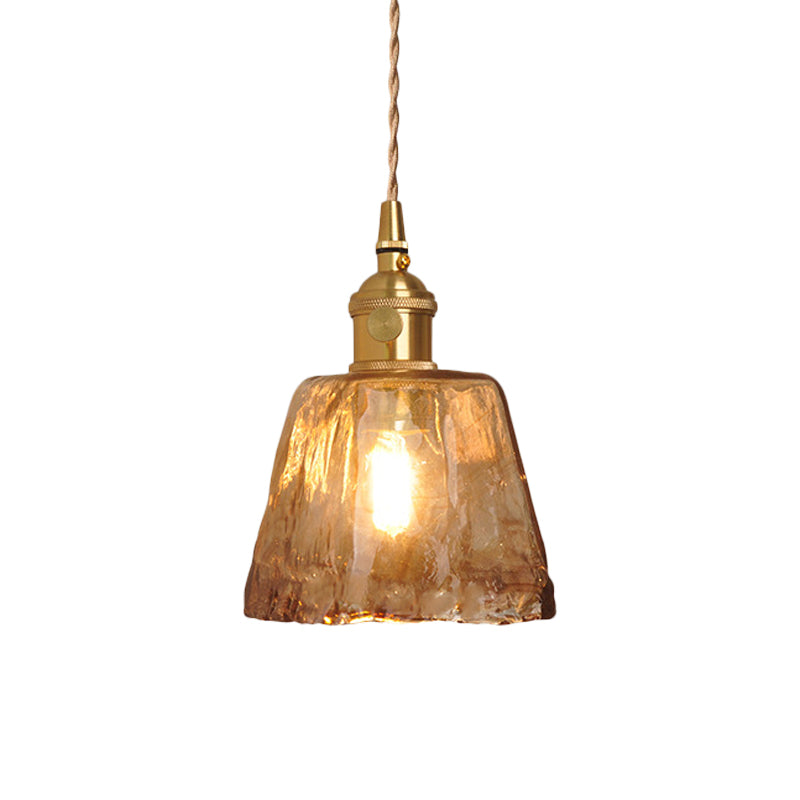 Single-Bulb Hanging Pendant Farmhouse Glass Suspension Lighting In Brass Coffee / A