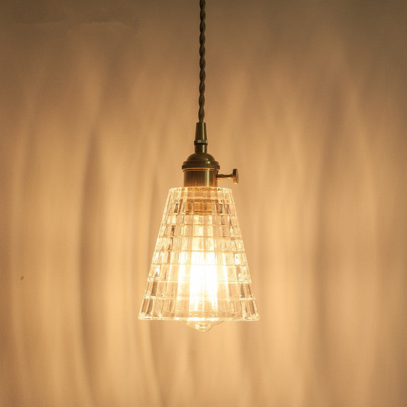 Floral Brass Hanging Lamp - Rustic Cone Pendant Light With Clear Ribbed Glass Ideal For Table / A