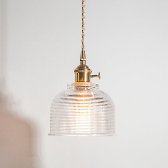 Floral Brass Hanging Lamp - Rustic Cone Pendant Light With Clear Ribbed Glass Ideal For Table / B