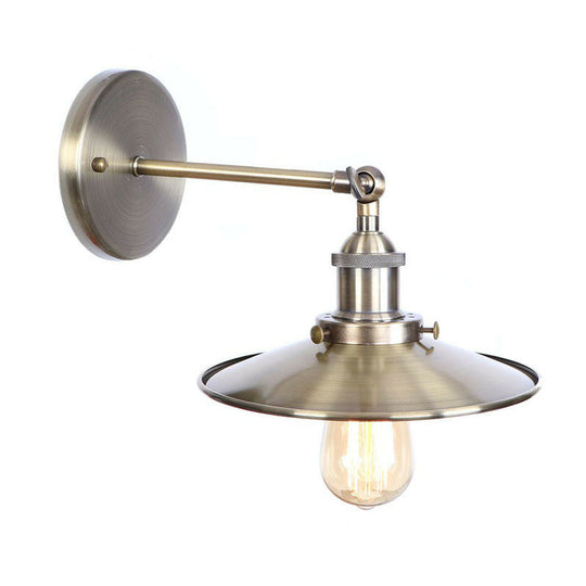 Bronze Industrial Iron Wall Lamp With Rotating Joint Saucer/Cone/Horn Mount & Roll-Edge Light