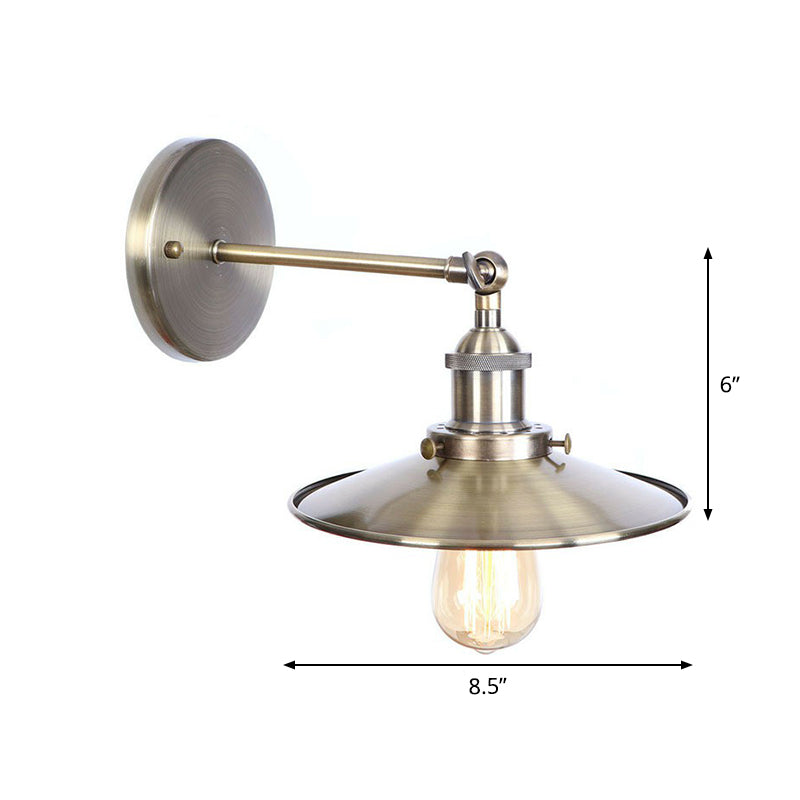 Bronze Industrial Iron Wall Lamp With Rotating Joint Saucer/Cone/Horn Mount & Roll-Edge Light