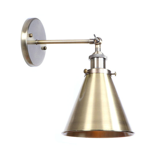 Bronze Industrial Iron Wall Lamp With Rotating Joint Saucer/Cone/Horn Mount & Roll-Edge Light