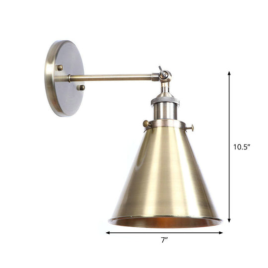 Bronze Industrial Iron Wall Lamp With Rotating Joint Saucer/Cone/Horn Mount & Roll-Edge Light