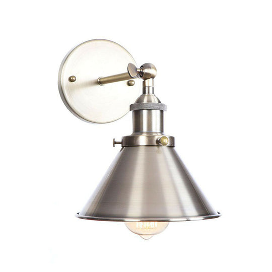 Bronze Industrial Iron Wall Lamp With Rotating Joint Saucer/Cone/Horn Mount & Roll-Edge Light