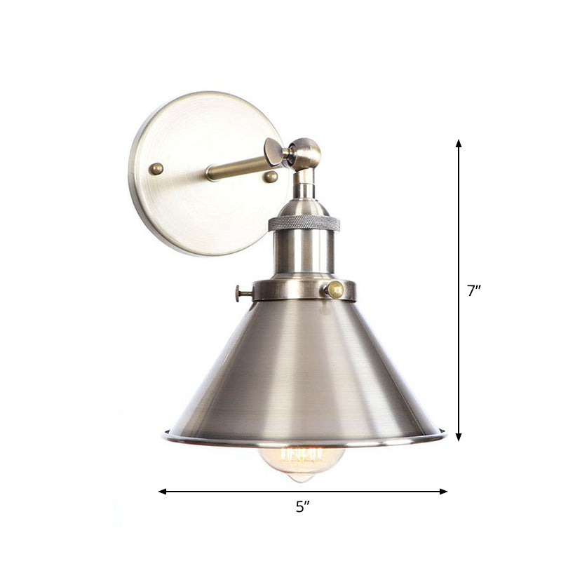 Bronze Industrial Iron Wall Lamp With Rotating Joint Saucer/Cone/Horn Mount & Roll-Edge Light