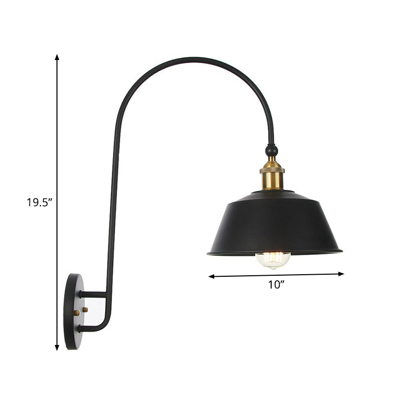 Vintage 1-Bulb Bedside Reading Wall Lamp - Iron Barn/Bowl/Scalloped Light Kit With Swooping Arm In