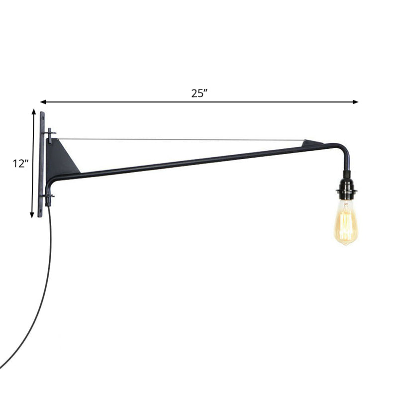 Scalloped/Exposed Industrial Wall Lamp - 1/2-Light Iron Swing Arm Lighting Black Plug-In Mount