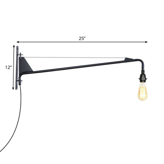 Scalloped/Exposed Industrial Wall Lamp - 1/2-Light Iron Swing Arm Lighting Black Plug-In Mount