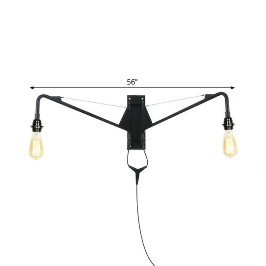 Scalloped/Exposed Industrial Wall Lamp - 1/2-Light Iron Swing Arm Lighting Black Plug-In Mount