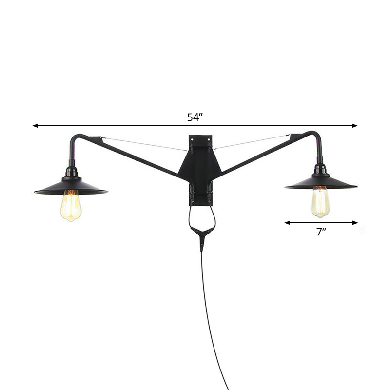 Scalloped/Exposed Industrial Wall Lamp - 1/2-Light Iron Swing Arm Lighting Black Plug-In Mount