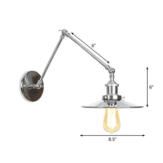 Factory Metal Wall Lamp With Rotatable Arm - Saucer/Cone/Horn Bedside Reading Light Fixture Single