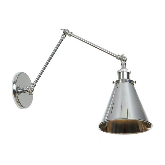 Factory Metal Wall Lamp With Rotatable Arm - Saucer/Cone/Horn Bedside Reading Light Fixture Single