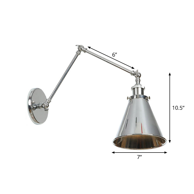 Factory Metal Wall Lamp With Rotatable Arm - Saucer/Cone/Horn Bedside Reading Light Fixture Single