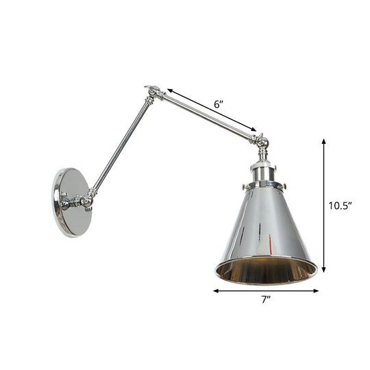 Factory Metal Wall Lamp With Rotatable Arm - Saucer/Cone/Horn Bedside Reading Light Fixture Single