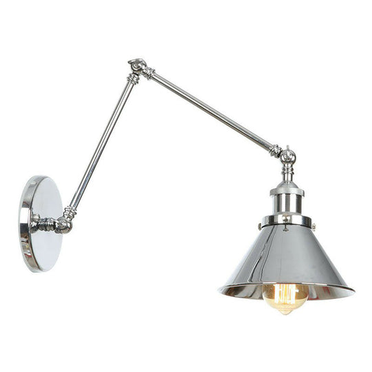 Factory Metal Wall Lamp With Rotatable Arm - Saucer/Cone/Horn Bedside Reading Light Fixture Single