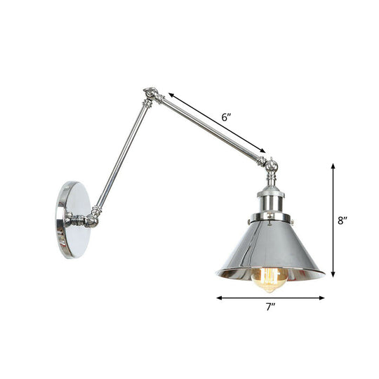 Factory Metal Wall Lamp With Rotatable Arm - Saucer/Cone/Horn Bedside Reading Light Fixture Single