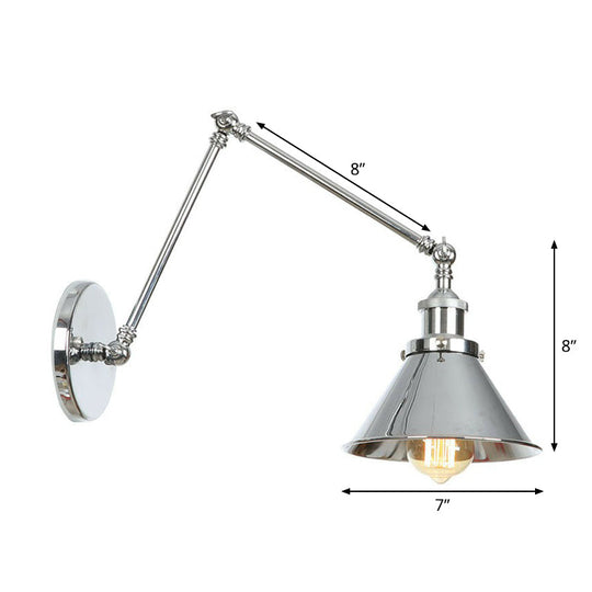 Factory Metal Wall Lamp With Rotatable Arm - Saucer/Cone/Horn Bedside Reading Light Fixture Single