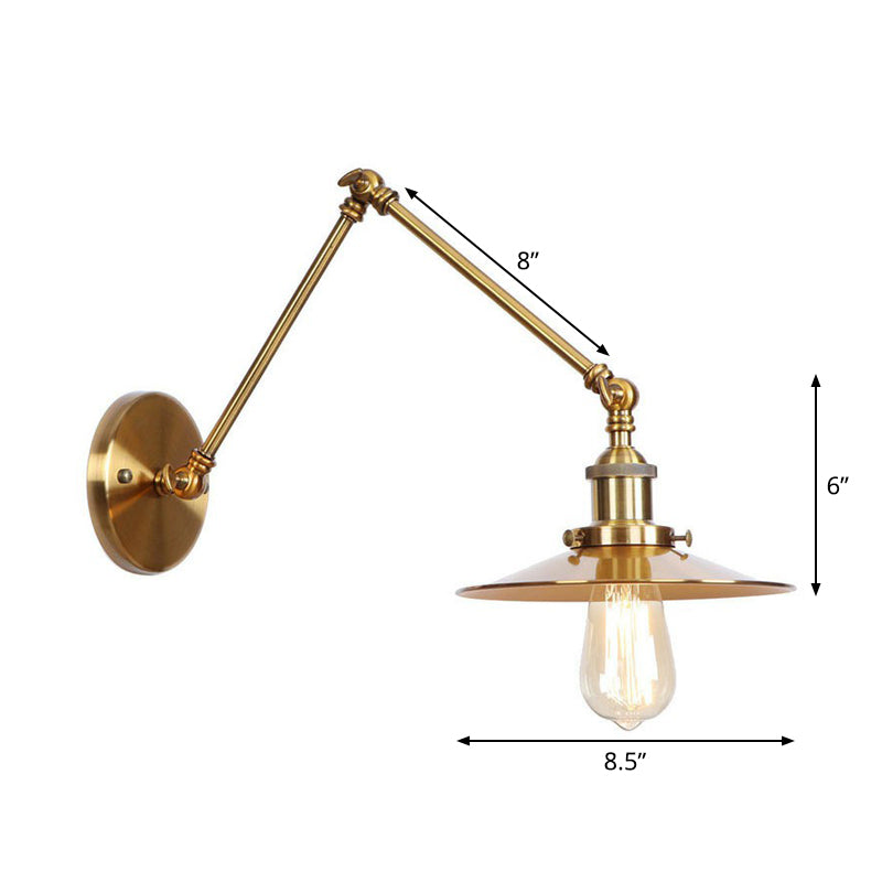 Antique Wall Mounted Swing Arm Lamp - Iron Brass Task Lighting With Scalloped/Horn/Cone Design