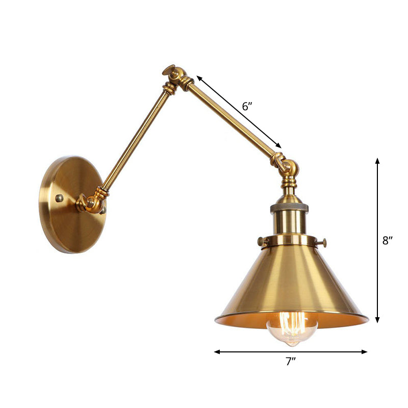 Antique Wall Mounted Swing Arm Lamp - Iron Brass Task Lighting With Scalloped/Horn/Cone Design