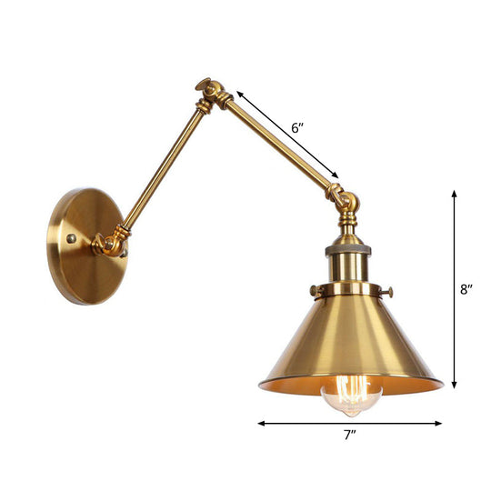 Antique Wall Mounted Swing Arm Lamp - Iron Brass Task Lighting With Scalloped/Horn/Cone Design