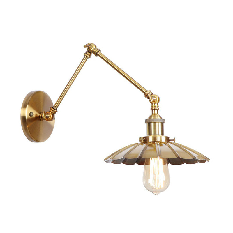 Antique Wall Mounted Swing Arm Lamp - Iron Brass Task Lighting With Scalloped/Horn/Cone Design