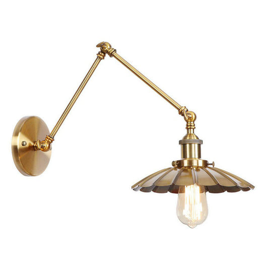 Antique Wall Mounted Swing Arm Lamp - Iron Brass Task Lighting With Scalloped/Horn/Cone Design