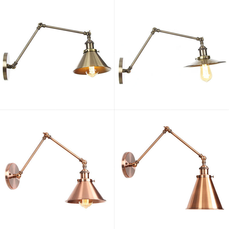 6/8 L 2-Joint Swing Arm Wall Light Industrial Lamp W/ Cone Shade - Bronze/Copper