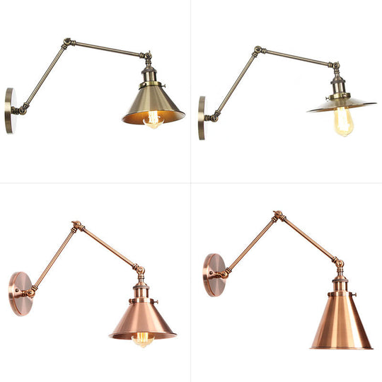 6/8 L 2-Joint Swing Arm Wall Light Industrial Lamp W/ Cone Shade - Bronze/Copper