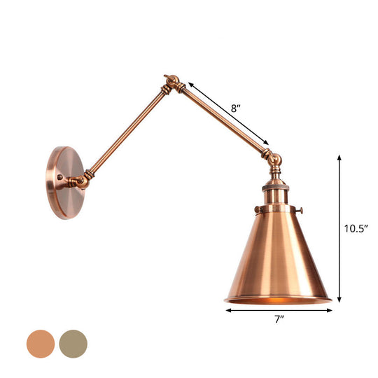 6/8 L 2-Joint Swing Arm Wall Light Industrial Lamp W/ Cone Shade - Bronze/Copper