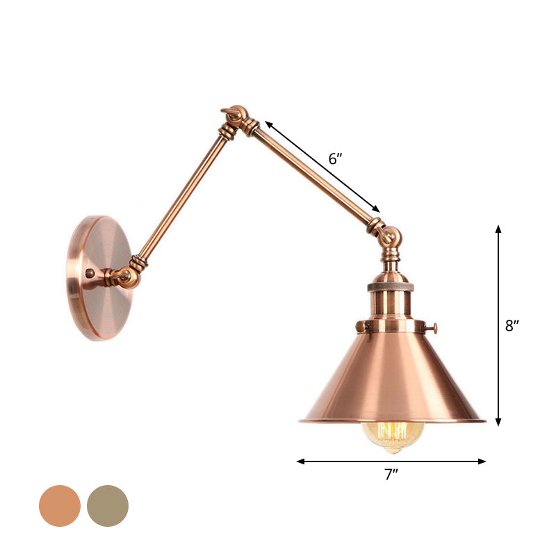 6/8 L 2-Joint Swing Arm Wall Light Industrial Lamp W/ Cone Shade - Bronze/Copper