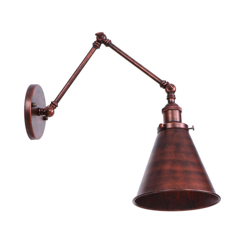 Rust Scalloped/Horn/Cone Wall Sconce Loft - 1 Head Workshop Reading Light With Long Swing Arm / 6 B