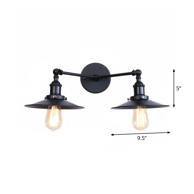 Retro Conical/Scalloped Metal Wall Lamp With 2 Pivot Shades - Black Bathroom Fixture