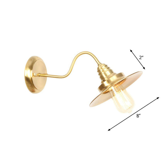 Retro Brass Gooseneck Wall Reading Lamp With 1-Light Metallic Finish And Assorted Shades