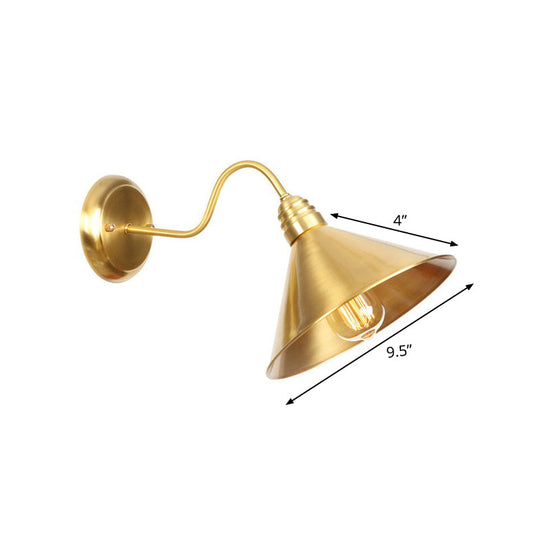 Retro Brass Gooseneck Wall Reading Lamp With 1-Light Metallic Finish And Assorted Shades