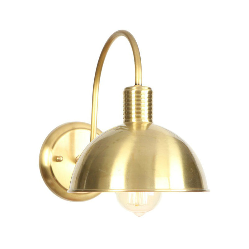 Retro Brass Gooseneck Wall Reading Lamp With 1-Light Metallic Finish And Assorted Shades