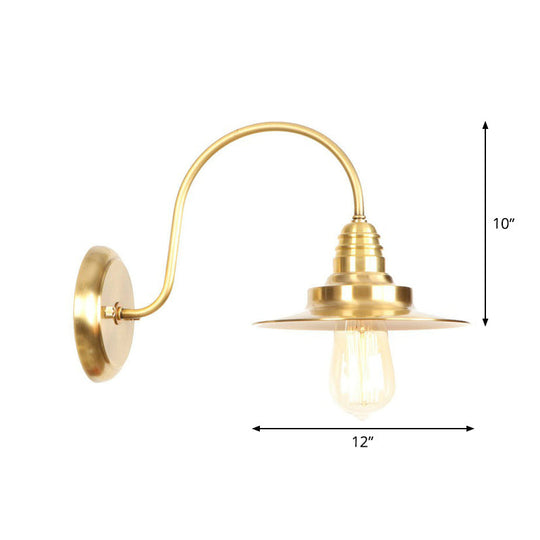 Retro Brass Gooseneck Wall Reading Lamp With 1-Light Metallic Finish And Assorted Shades