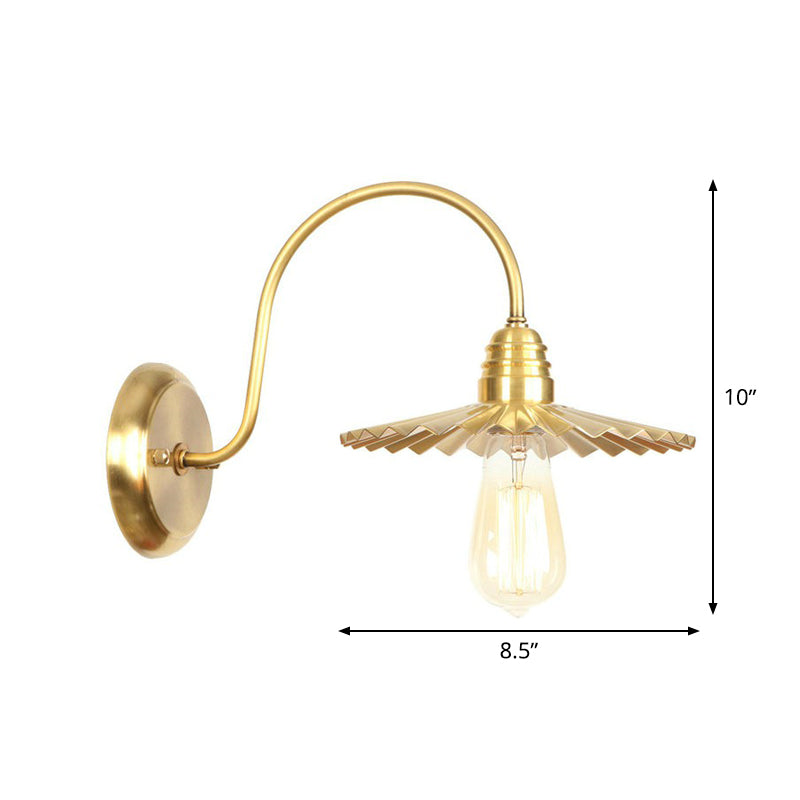 Retro Brass Gooseneck Wall Reading Lamp With 1-Light Metallic Finish And Assorted Shades