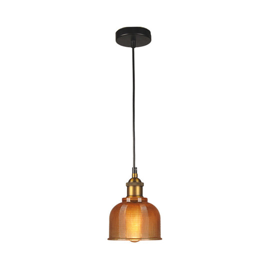 Vintage Carillon Pendant Light: Retro-Style Gridded Glass Suspension for Dining Room