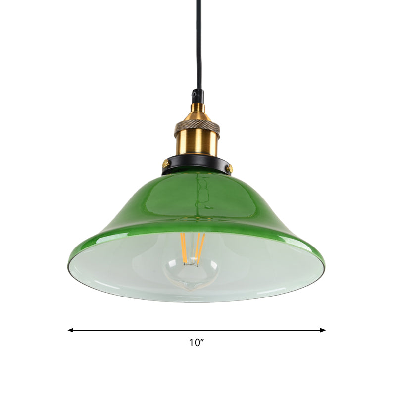 1-Light Vintage Brass Green Glass Pendant Hanging Light Fixture, 8"/10" Width – Perfect for Guest Rooms