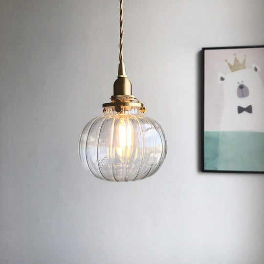 Retro Brass Mini Hanging Light - Oval Green/Clear Glass Drop Pendant 1 Head Dining Table Clear