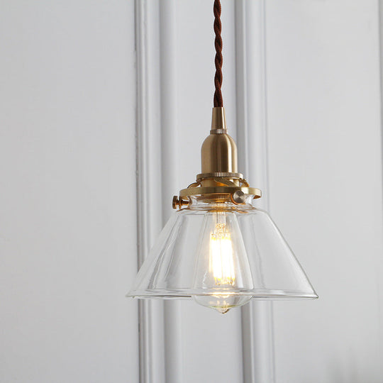 Clear Sleek Glass Brass Pendant Lamp - Rustic Cone 1-Light Down Lighting For Dining Room / B