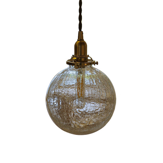 Clear Crackle Glass Pendant: Minimalist Brass Ball Washroom Lighting Fixture