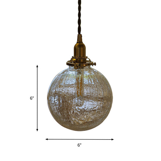 Clear Crackle Glass Pendant: Minimalist Brass Ball Washroom Lighting Fixture