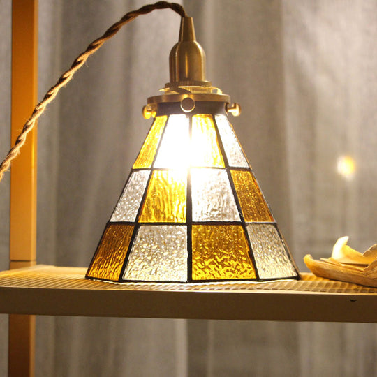 Coastal Checkered Pendant Lamp - Clear and Brown Mosaic Glass, Brass Finish