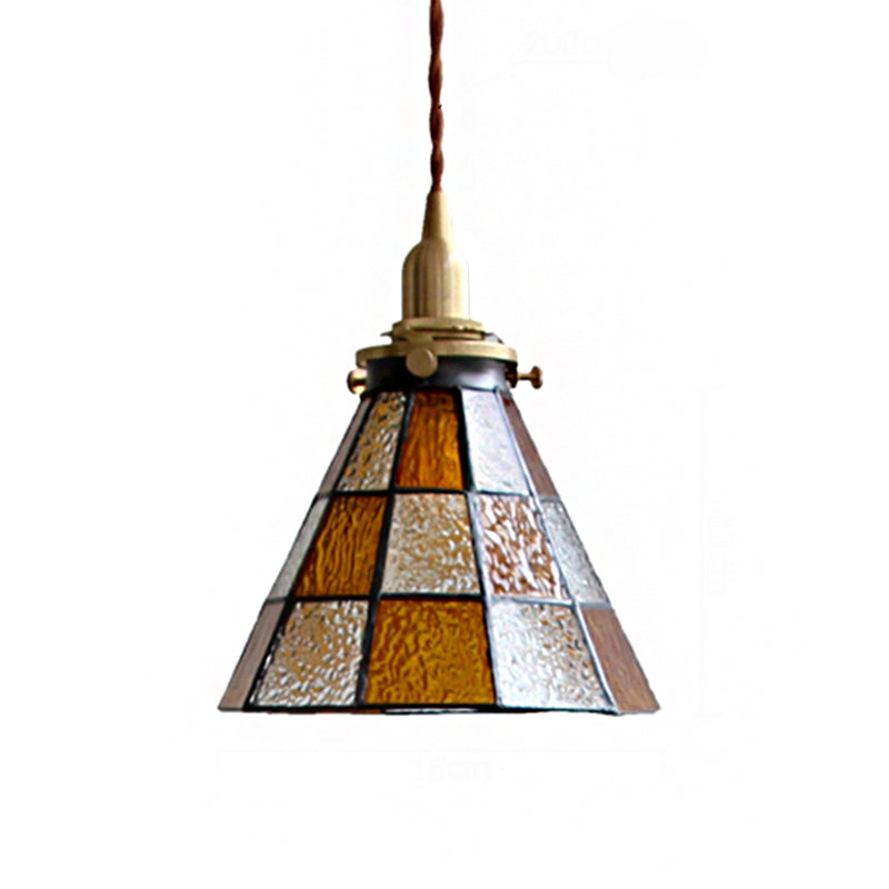 Coastal Checkered Pendant Lamp - Clear and Brown Mosaic Glass, Brass Finish