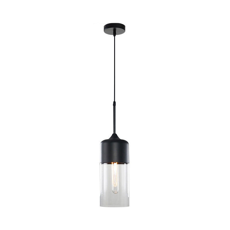 Modern Black Pendant Light Fixture with Clear Glass Cylinder/Mason Jar Design - Perfect for Table Lighting