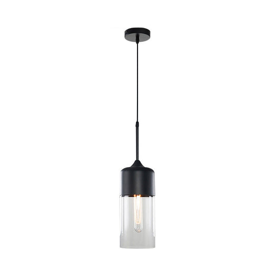 Modern Black Pendant Light Fixture with Clear Glass Cylinder/Mason Jar Design - Perfect for Table Lighting