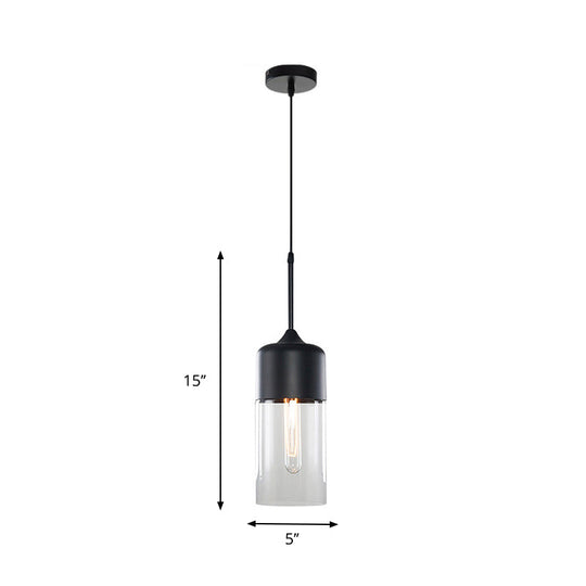 Modern Black Pendant Light Fixture with Clear Glass Cylinder/Mason Jar Design - Perfect for Table Lighting