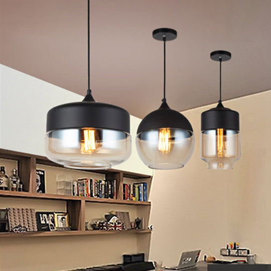 Modern Black Pendant Light Fixture with Clear Glass Cylinder/Mason Jar Design - Perfect for Table Lighting