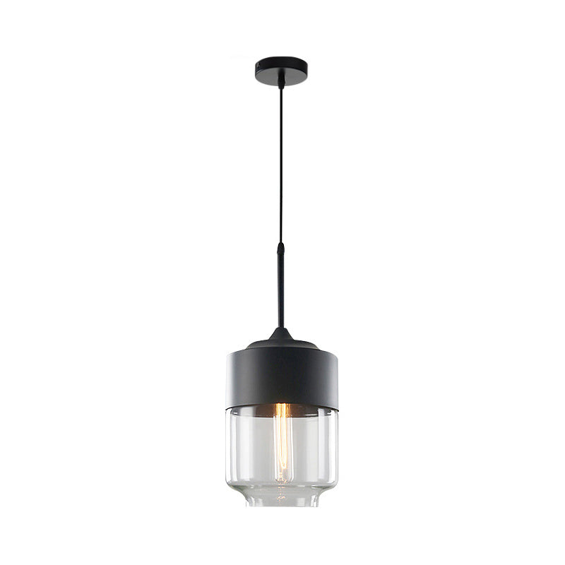 Modern Black Pendant Light Fixture with Clear Glass Cylinder/Mason Jar Design - Perfect for Table Lighting